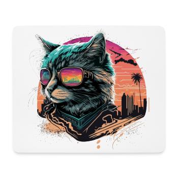 Synthwave Style Cat - Mouse Pad (horizontal) - white - Front