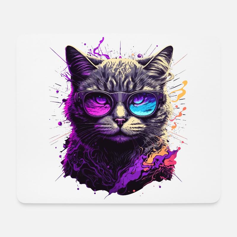 Lila Neonkatze - Mousepad (Querformat) - Weiß