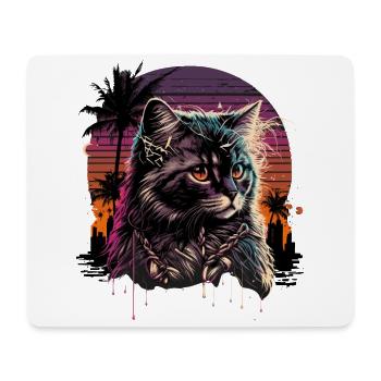 Synthwave Cat - Tapis de souris (format paysage) - blanc - Devant