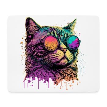 Neon Cat with Sunglasses - Mouse Pad (horizontal) - white - Front