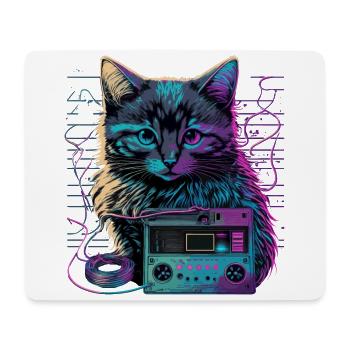 Katze mit Kassette - Mousepad (Querformat) - Weiß - Vorne