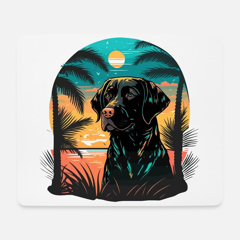 Labrador Retriever Zeit am Strand Vaporwave - Mousepad (Querformat) - Weiß