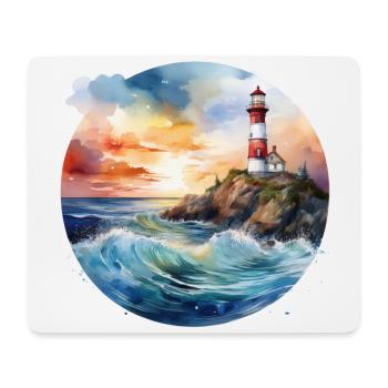 Majestic Lighthouse at Sunset with Crashing Waves - Mouse Pad (horizontal) - white - Front