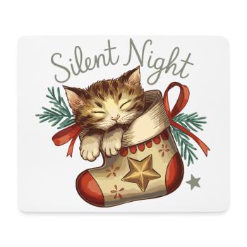 Douce nuit – Chaton en bas de Noël - Tapis de souris (format paysage) - blanc - Devant