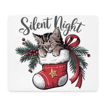 Douce nuit – Chaton en bas de Noël - Tapis de souris (format paysage) - blanc - Devant