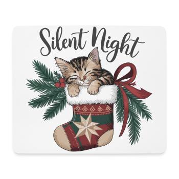 Douce nuit – Chaton en bas de Noël - Tapis de souris (format paysage) - blanc - Devant
