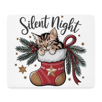 Douce nuit – Chaton en bas de Noël - Tapis de souris (format paysage) - blanc - Devant