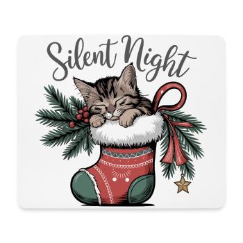 Douce nuit – Chaton en bas de Noël - Tapis de souris (format paysage) - blanc - Devant