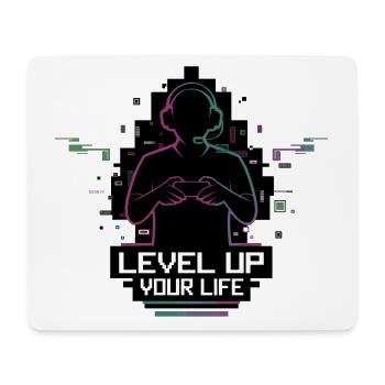 Level Up Your Life – Gamer-Silhouette - Mousepad (Querformat) - Weiß - Vorne