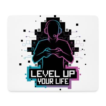 Level Up Your Life – Gamer-Silhouette - Mousepad (Querformat) - Weiß - Vorne