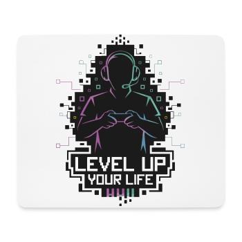 Level Up Your Life – Gamer-Silhouette - Mousepad (Querformat) - Weiß - Vorne