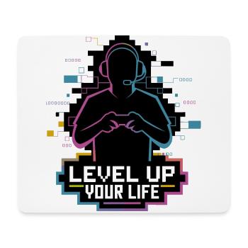 Level Up Your Life – Gamer-Silhouette - Mousepad (Querformat) - Weiß - Vorne