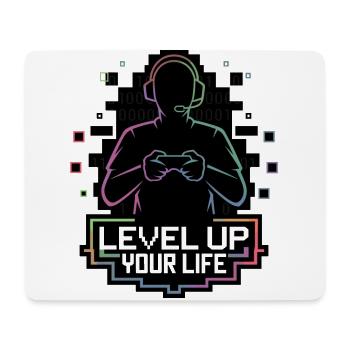 Level Up Your Life – Gamer-Silhouette - Mousepad (Querformat) - Weiß - Vorne