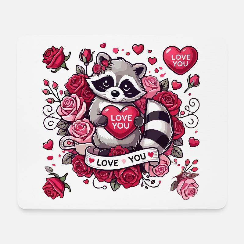 Niedliches Waschbär Valentinstag Design - Mousepad (Querformat) - Weiß