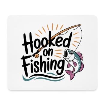 Hooked on Fishing – Lustiges Angel-Motiv - Mousepad (Querformat) - Weiß - Vorne