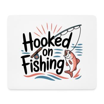 Hooked on Fishing – Lustiges Angel-Motiv - Mousepad (Querformat) - Weiß - Vorne