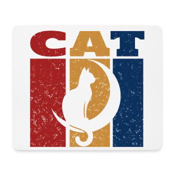 Cat On Crescent Moon Retro Design - Mouse Pad (horizontal) - white - Front