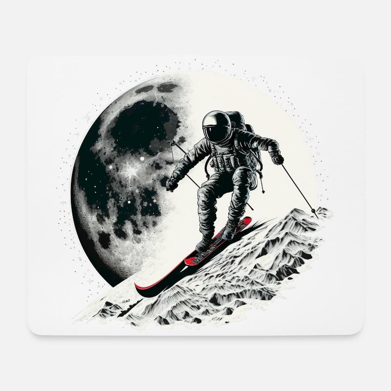 Ski Astronomisch - Skifahrer auf dem Mond - Mousepad (Querformat) - Weiß