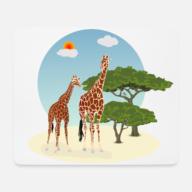 Mutter und Baby Giraffe - Mousepad (Querformat) - Weiß