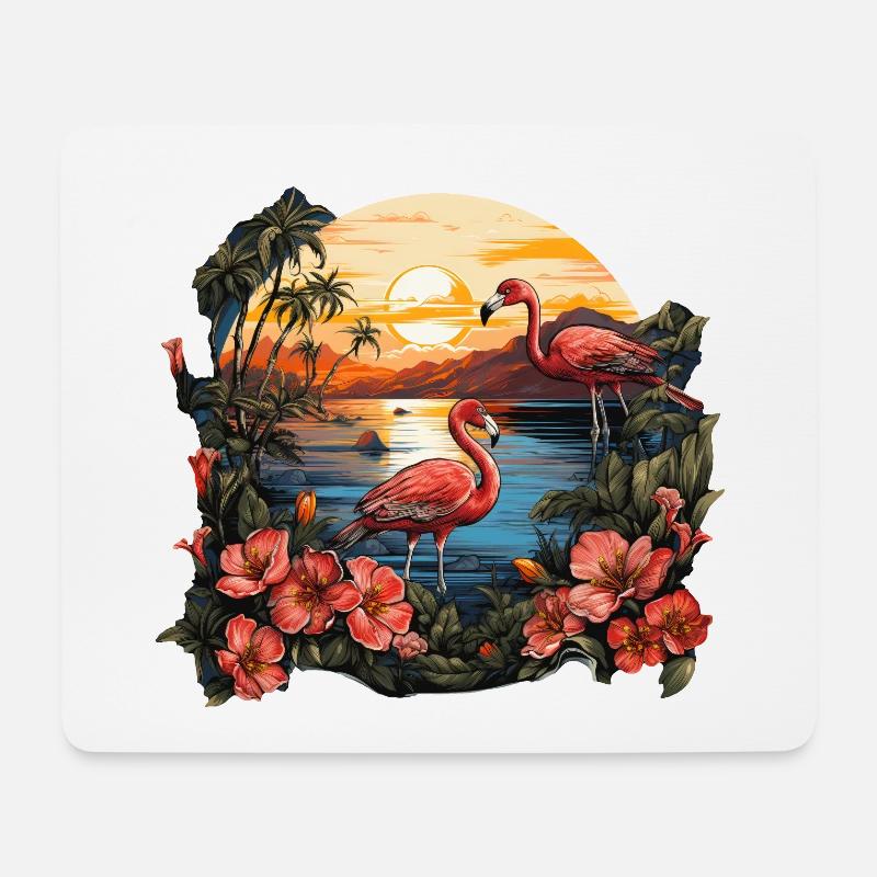 Tropisch - Flamingo - Mousepad (Querformat) - Weiß