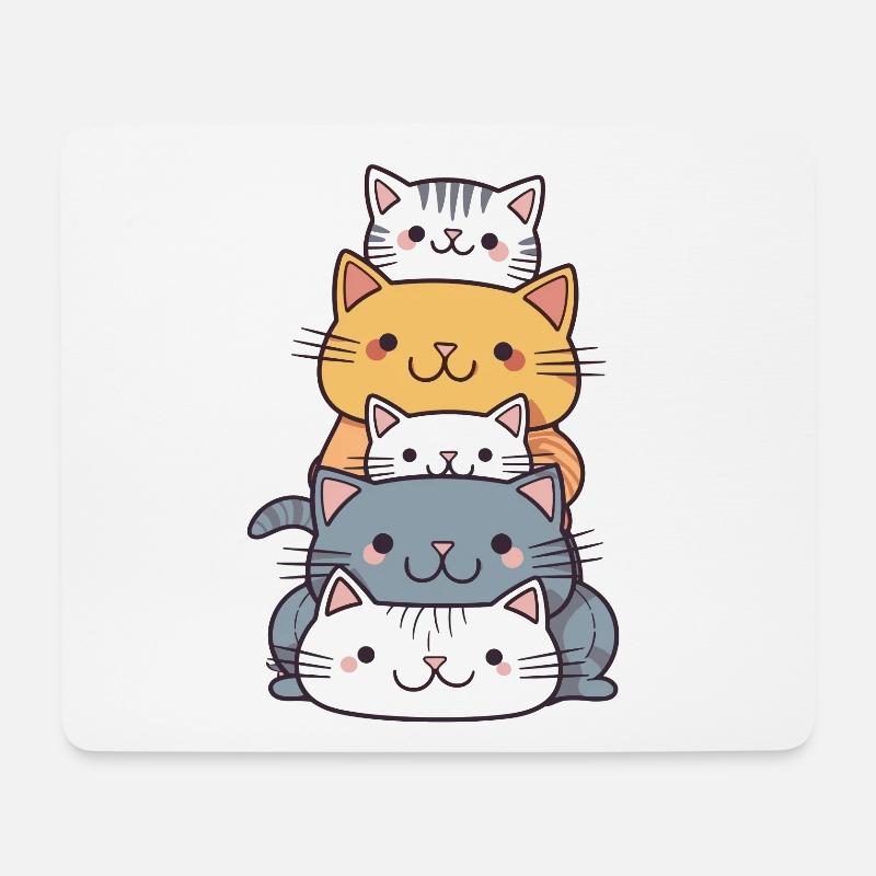 Chat - Style Kawaii - Tapis de souris (format paysage) - blanc