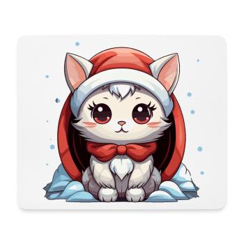 Design de Noël de chat - Style Kawaii - Tapis de souris (format paysage) - blanc - Devant