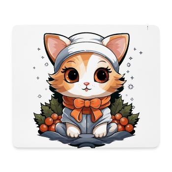 Design de Noël de chat - Style Kawaii - Tapis de souris (format paysage) - blanc - Devant