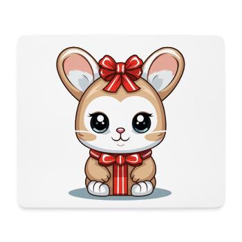Design de Noël lapin - Style Kawaii - Tapis de souris (format paysage) - blanc - Devant