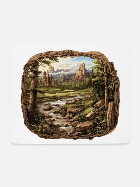 Landschaft - Illustration - Mousepad (Querformat) - Weiß
