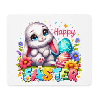 Joyeuses Pâques - Illustration de lapin de Pâques - Tapis de souris (format paysage) - blanc - Devant