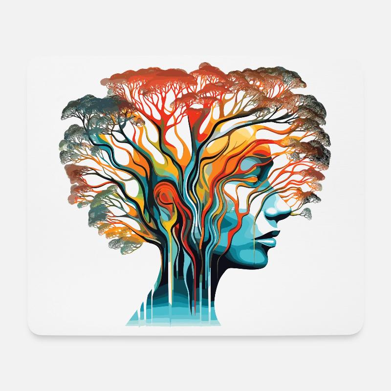 Optische Täuschung Kopf-Baum - Mousepad (Querformat) - Weiß