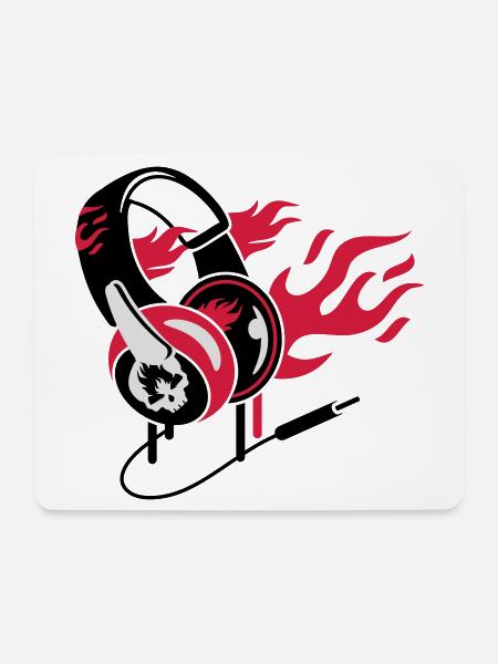 Kopfhörer und Flammen - Mousepad (Querformat) - Weiß