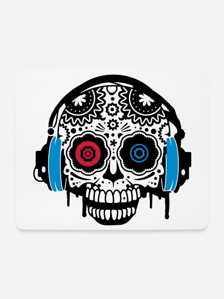 A Sugar Skull with headphones - Mouse Pad (horizontal) - white