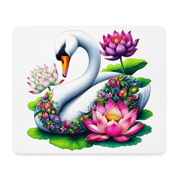 Schwan verziert mit Lotusblüten - Mousepad (Querformat) - Weiß - Vorne