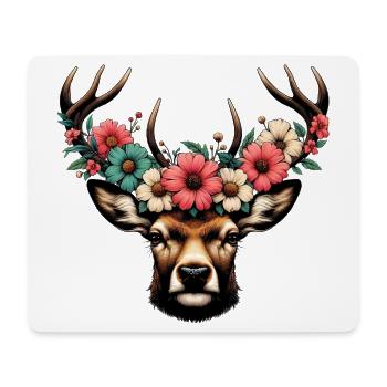 Hirsch mit Blumen - Mousepad (Querformat) - Weiß - Vorne