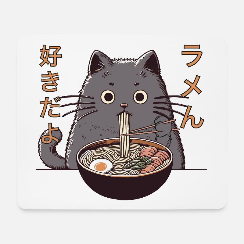 My Cat Steals My Ramen (Ramen Katze) - Mousepad (Querformat) - Weiß