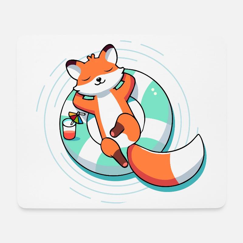 Entspannter Fuchs im Pool – Sommer & Leichtigkeit - Mousepad (Querformat) - Weiß