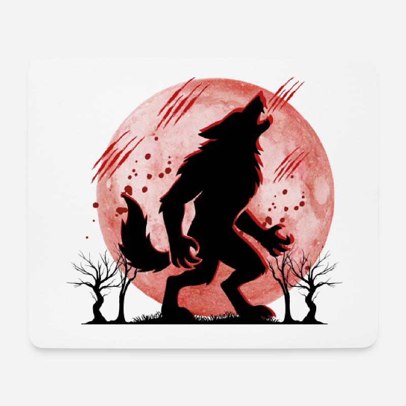 Wolf call in the red circle of the moon Full moon - Mouse Pad (horizontal) - white