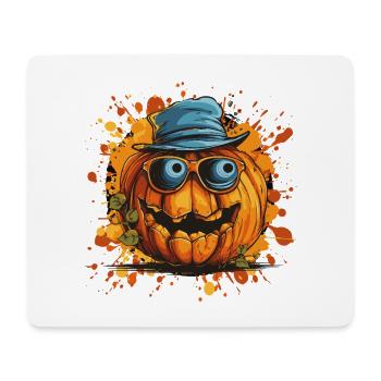 Lachender Kürbis mit Brille und blauem Hut - Mousepad (Querformat) - Weiß - Vorne