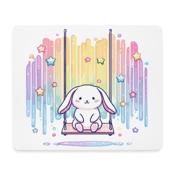 Pastellhäschen auf Schaukel Regenbogen - Mousepad (Querformat) - Weiß - Vorne
