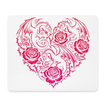 Cœur Romantique Dragon Roses et Amour - Tapis de souris (format paysage) - blanc - Devant