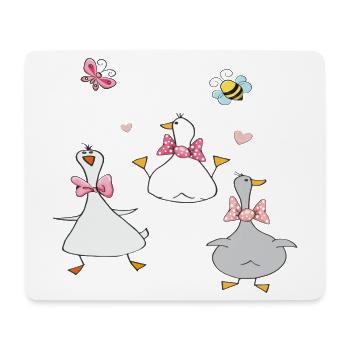 funny geese with butterfly and bee - Mouse Pad (horizontal) - white - Front