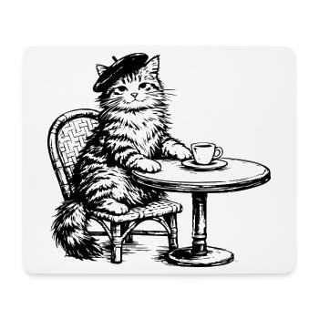 Chat avec béret dans un café au design rétro - Tapis de souris (format paysage) - blanc - Devant