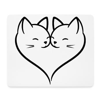 Cat Heart Love Line Art | Cute Romantic Cats Duo - Mouse Pad (horizontal) - white - Front