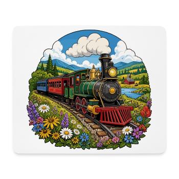 Steam locomotive in a colourful sea of flowers - Mouse Pad (horizontal) - white - Front