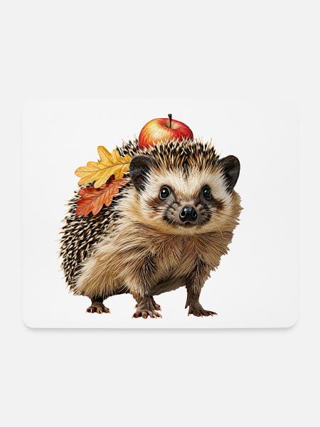 Igel-mit-Apfel - Mousepad (Querformat) - Weiß