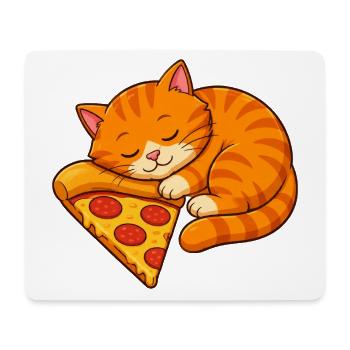 Orangefarbene getigerte Katze schläft mit einem Stück Pizza - Mousepad (Querformat) - Weiß - Vorne