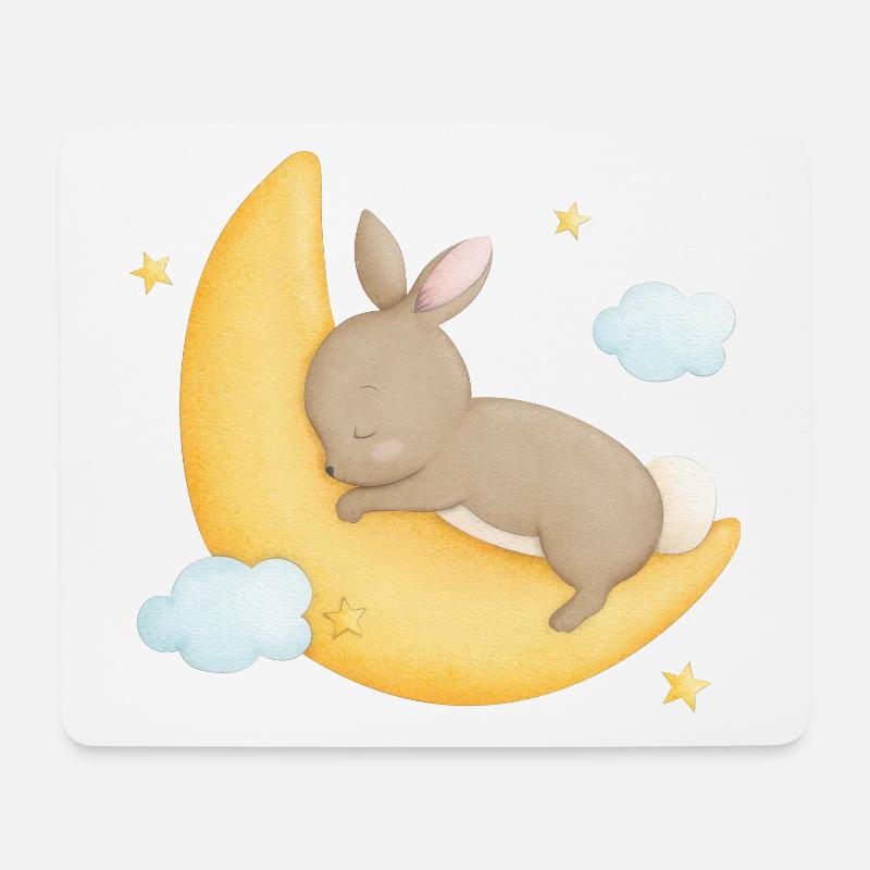 Hare on moon with stars - Mouse Pad (horizontal) - white