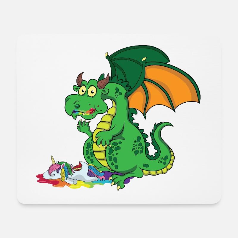 Lustiger Drache - Drache frisst Einhorn - Mousepad (Querformat) - Weiß