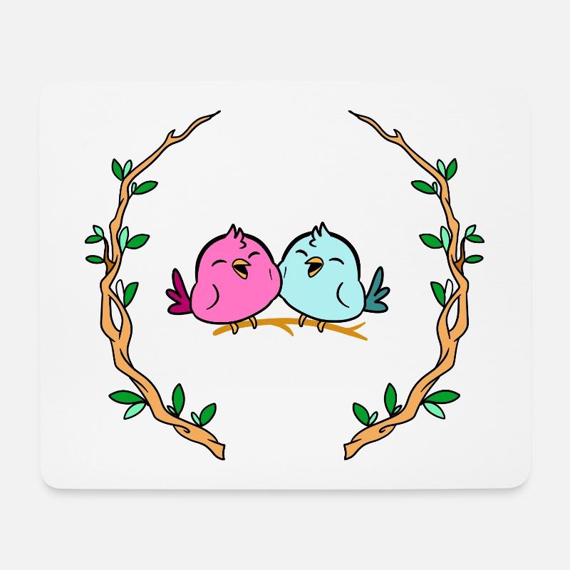 Vogel Vogelpaar fröhlich süß romantisch - Mousepad (Querformat) - Weiß